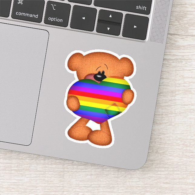 Rainbow LGBT Gay Pride Teddy Bear Love Heart Sticker (Detail)