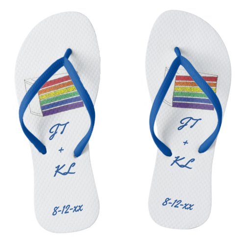 Rainbow LGBT Gay Wedding Layer Cake Flip Flops