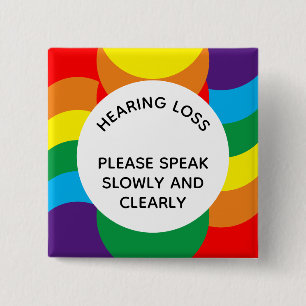 Rainbow LGBT+ Geometric Hard of Hearing 2 Inch Button