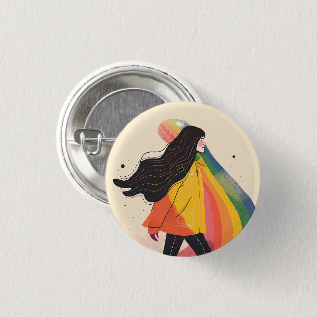 rainbow lgbt girl, Gay Lesbian, pride Button (Front & Back)