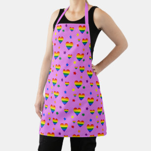 Rainbow LGBT Hearts and Colorful Flowers Pattern Apron