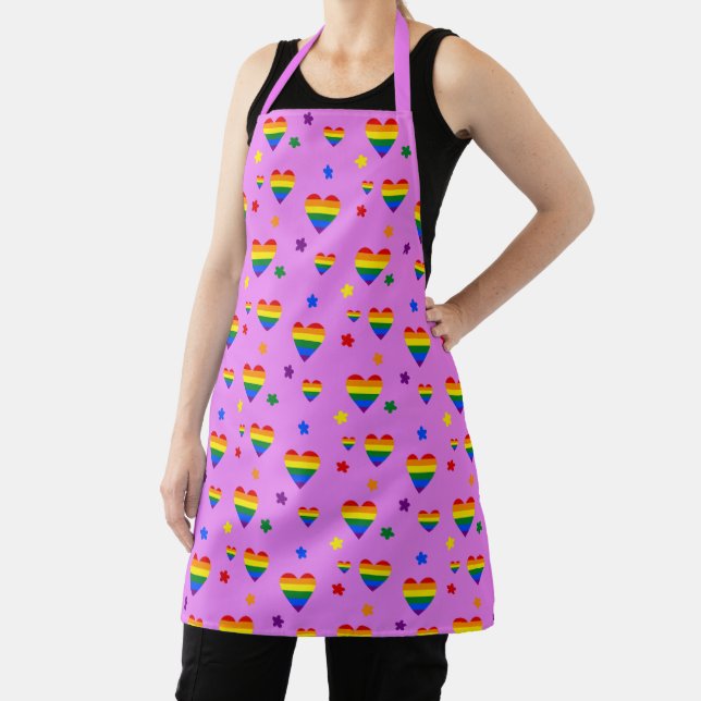 Rainbow LGBT Hearts and Colorful Flowers Pattern Apron (Insitu)