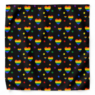 Rainbow LGBT Hearts and Colorful Flowers Pattern Bandana