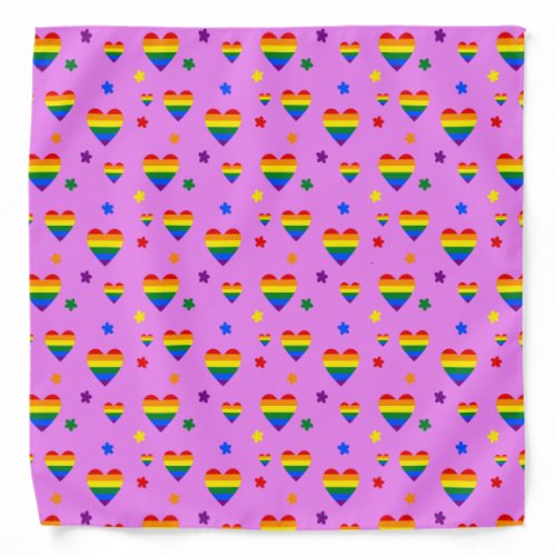 Rainbow LGBT Hearts and Colorful Flowers Pattern Bandana