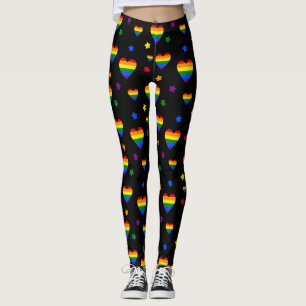 Rainbow LGBT Hearts and Colorful Flowers Pattern Leggings