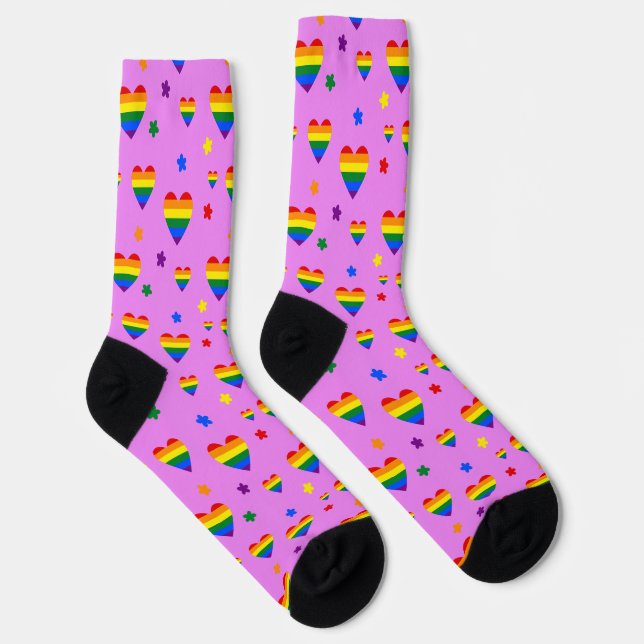 Rainbow LGBT Hearts and Colorful Flowers Pattern Socks (Right)