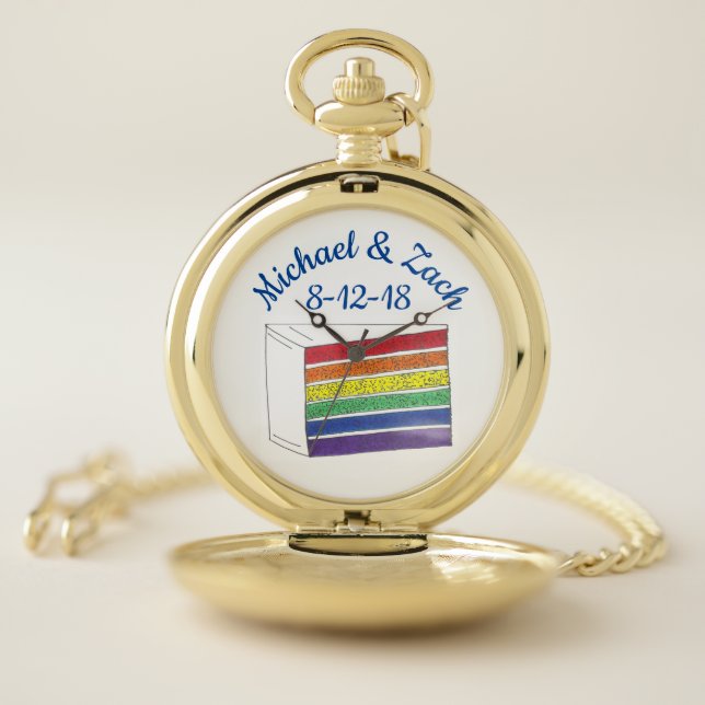 Rainbow LGBT Pride Wedding Cake Personalized Favor Pocket Watch (Inside)