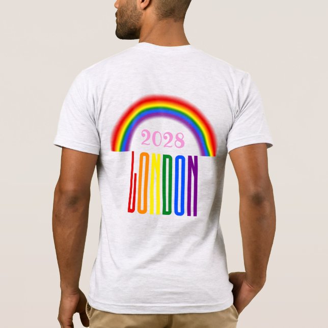 Rainbow LGBTQ Add Year or Text London Pride T-Shirt (Back)