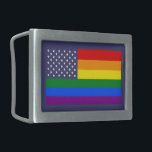 Rainbow LGBTQ American Pride Diversity Flag Belt Buckle<br><div class="desc">Gift your friend this belt buckle with this combination of the United States flag and the LBGTQ flag. Show that we are all humans and that we should be proud in who we are. Let's make America gay again! The upper left quarter are the traditional US flag white stars on...</div>