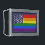 Rainbow LGBTQ American Pride Diversity Flag Belt Buckle<br><div class="desc">Gift your friend this belt buckle with this combination of the United States flag and the LBGTQ flag. Show that we are all humans and that we should be proud in who we are. Let's make America gay again! The upper left quarter are the traditional US flag white stars on...</div>
