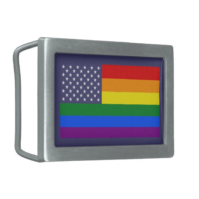 Rainbow LGBTQ American Pride Diversity Flag Belt Buckle (Front Left)