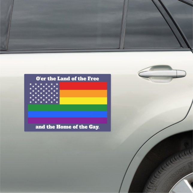 Rainbow LGBTQ American Pride Diversity Flag Car Magnet (In Situ)