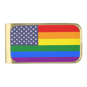 Rainbow LGBTQ American Pride Diversity Flag Gold Finish Money Clip