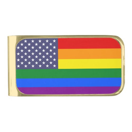 Rainbow LGBTQ American Pride Diversity Flag Gold Finish Money Clip