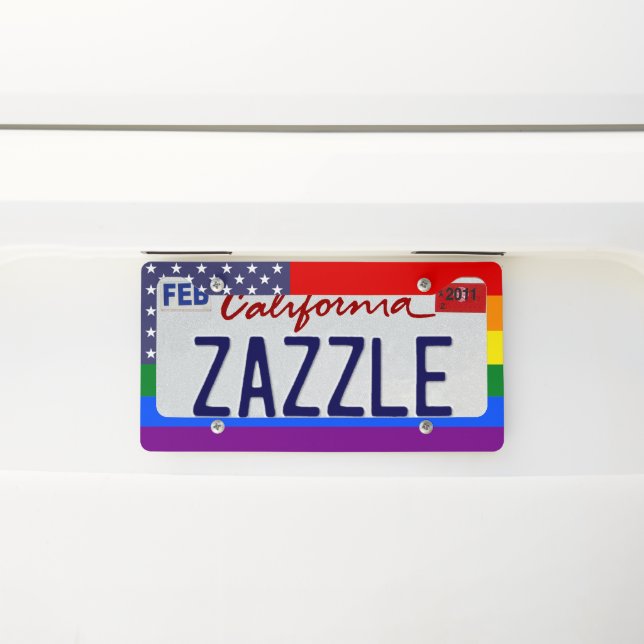 Rainbow LGBTQ American Pride Diversity Flag License Plate Frame (On Car)