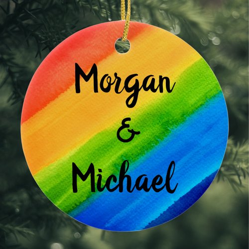 Rainbow LGBTQ Christmas Holiday Ceramic Ornament