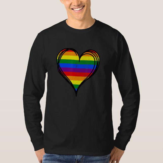 Rainbow LGBTQ Heart Pride Awareness Month Gay Lesb T-Shirt (Front)