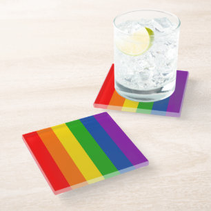 Rainbow LGBTQ+ Pride Flag, Gay Pride Colors Glass Coaster