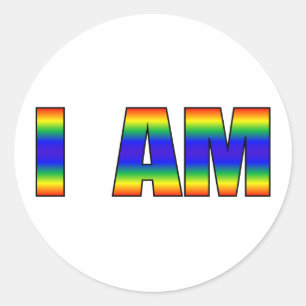 Rainbow LGBTQ Pride I AM White Background Classic Round Sticker