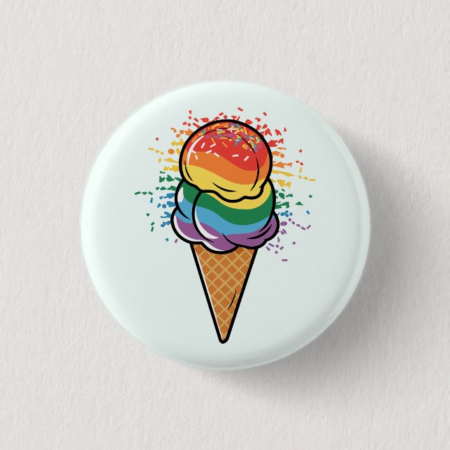 Rainbow LGBTQ+ Pride Ice Cream Button (Front)