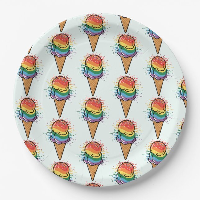 Rainbow LGBTQ+ Pride Ice Cream Paper Plates (Front)