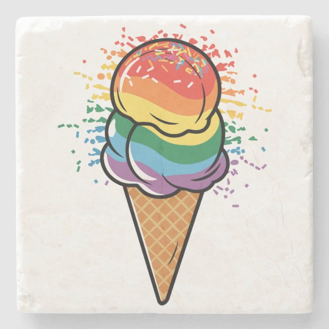 Rainbow LGBTQ+ Pride Ice Cream Stone Coaster (Front)
