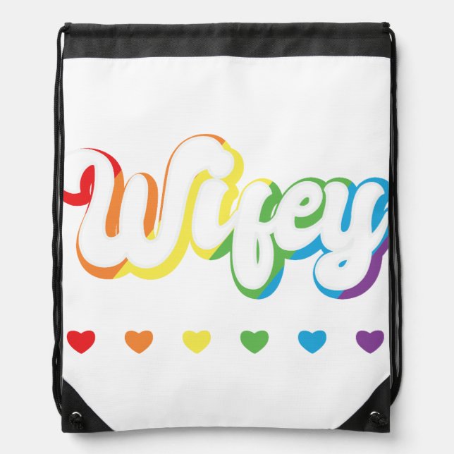 Rainbow LGBTQIA Lesbian Gay Support Drawstring Bag (Front)