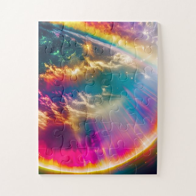 Rainbow Light Shines Through Clouds in Outer Space Jigsaw Puzzle (Vertical)
