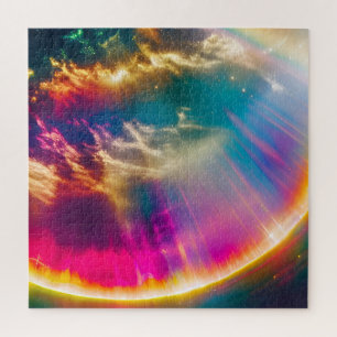 Rainbow Light Shines Through Clouds in Starry Sky Jigsaw Puzzle