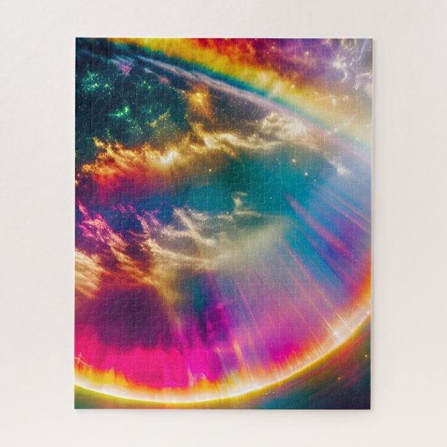 Rainbow Light Shining Behind Clouds in Starry Sky Jigsaw Puzzle (Vertical)