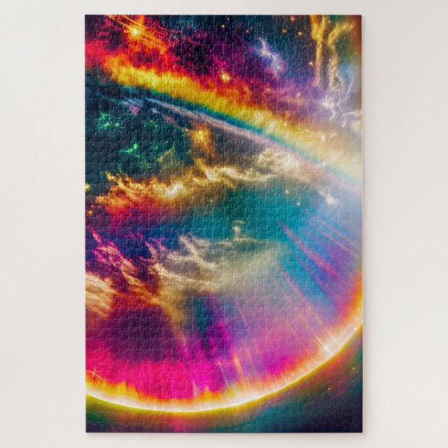 Rainbow Light Shining Through Clouds in Starry Sky Jigsaw Puzzle (Vertical)