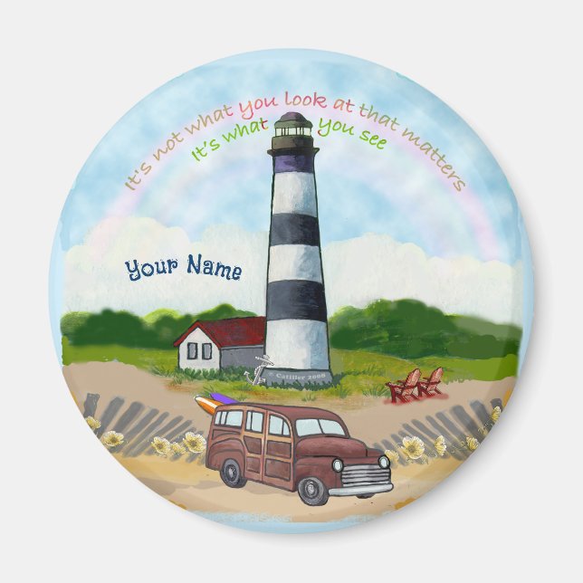 Rainbow Lighthouse Choice round Magnet (Front)