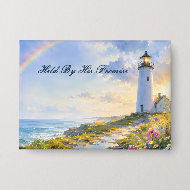 Rainbow Lighthouse Coastal Watercolor Button (Front)