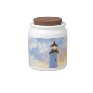 Rainbow Lighthouse Coastal Watercolor Candy Jar