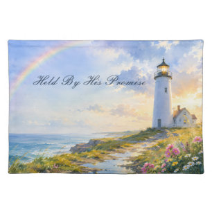 Rainbow Lighthouse Coastal Watercolor Cloth Placemat