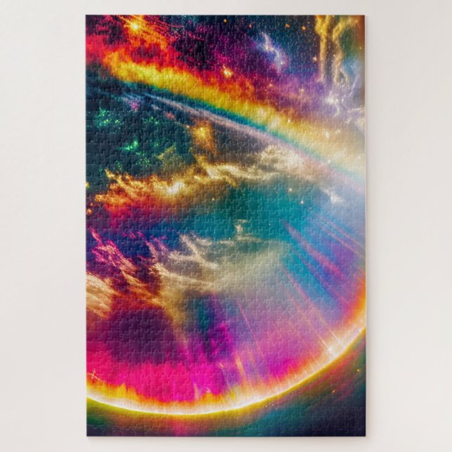 Rainbow Lighting Shines Through Outer Space Clouds Jigsaw Puzzle (Vertical)