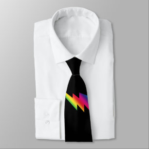 Rainbow Lightning Bolt Ribbon Gay Pride Men's Neck Tie