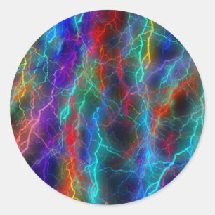 Rainbow Lightning Classic Round Sticker