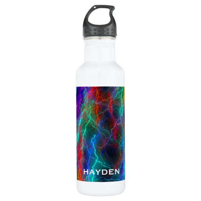 Rainbow Lightning Storm Personalised Cool Stainless Steel Water Bottle (Front)