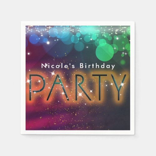 Rainbow Lights Sparkle Dance Club Birthday Party Paper Napkins