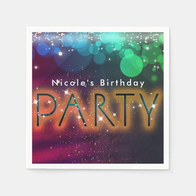 Rainbow Lights Sparkle Dance Club Birthday Party Paper Napkins (Front)