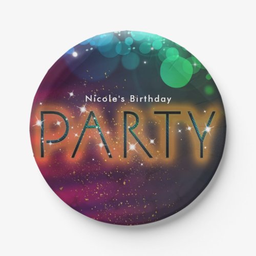 Rainbow Lights Sparkle Dance Club Birthday Party Paper Plates