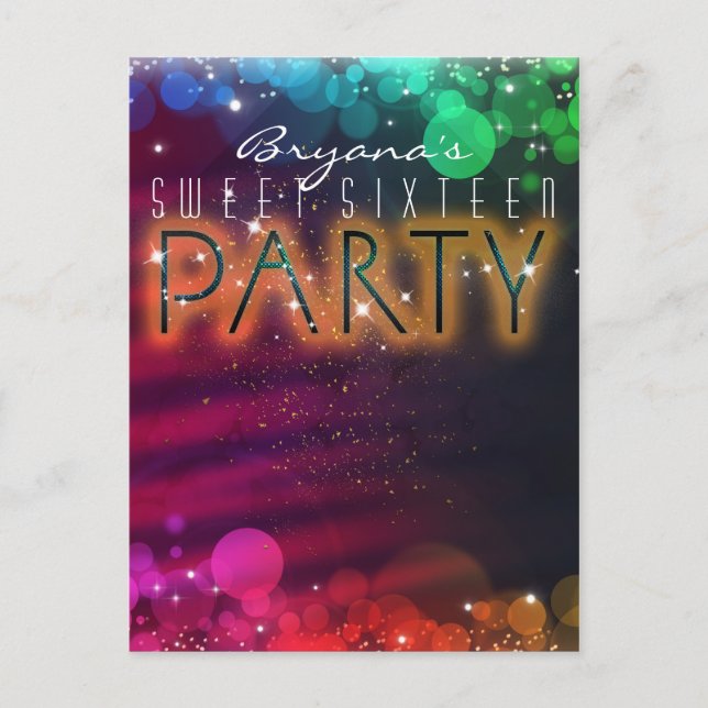 Rainbow Lights Sparkle Dance Club Party Invitation Postcard