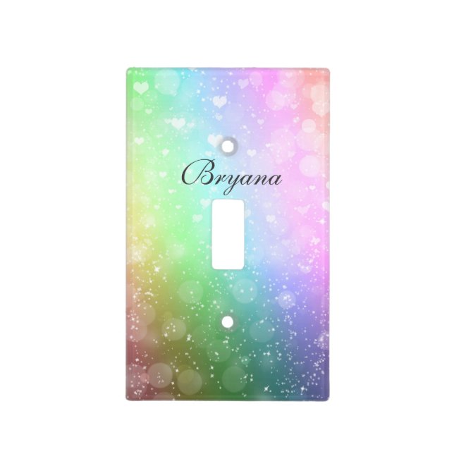 Rainbow Lights Sparkle Hearts Glitter Light Switch (Front)