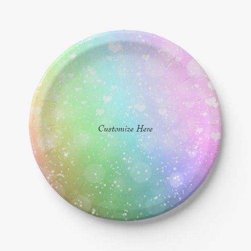 Rainbow Lights Sparkle Hearts Glitter Party Plates