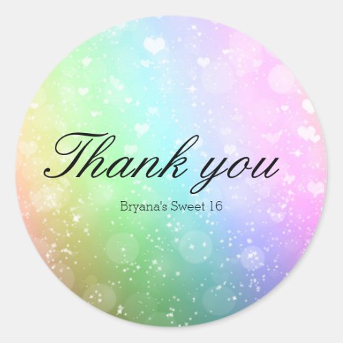 Rainbow Lights Sparkle Sweet 16 Party Stickers