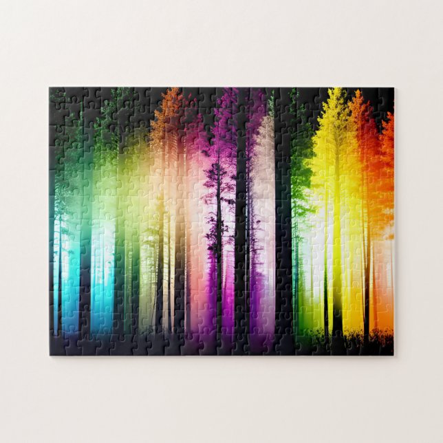Rainbow Lights Up in Forest Landscape Jigsaw Puzzle (Horizontal)