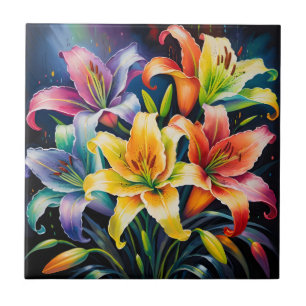 Rainbow lilies ceramic tile