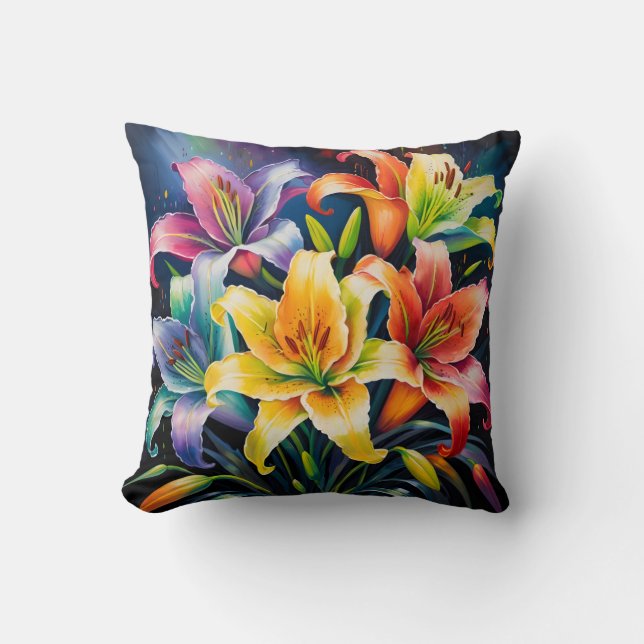 Rainbow lilies throw pillow (Front)
