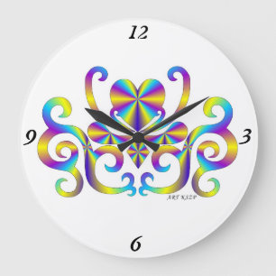 Rainbow Lily and Heart Large Clock